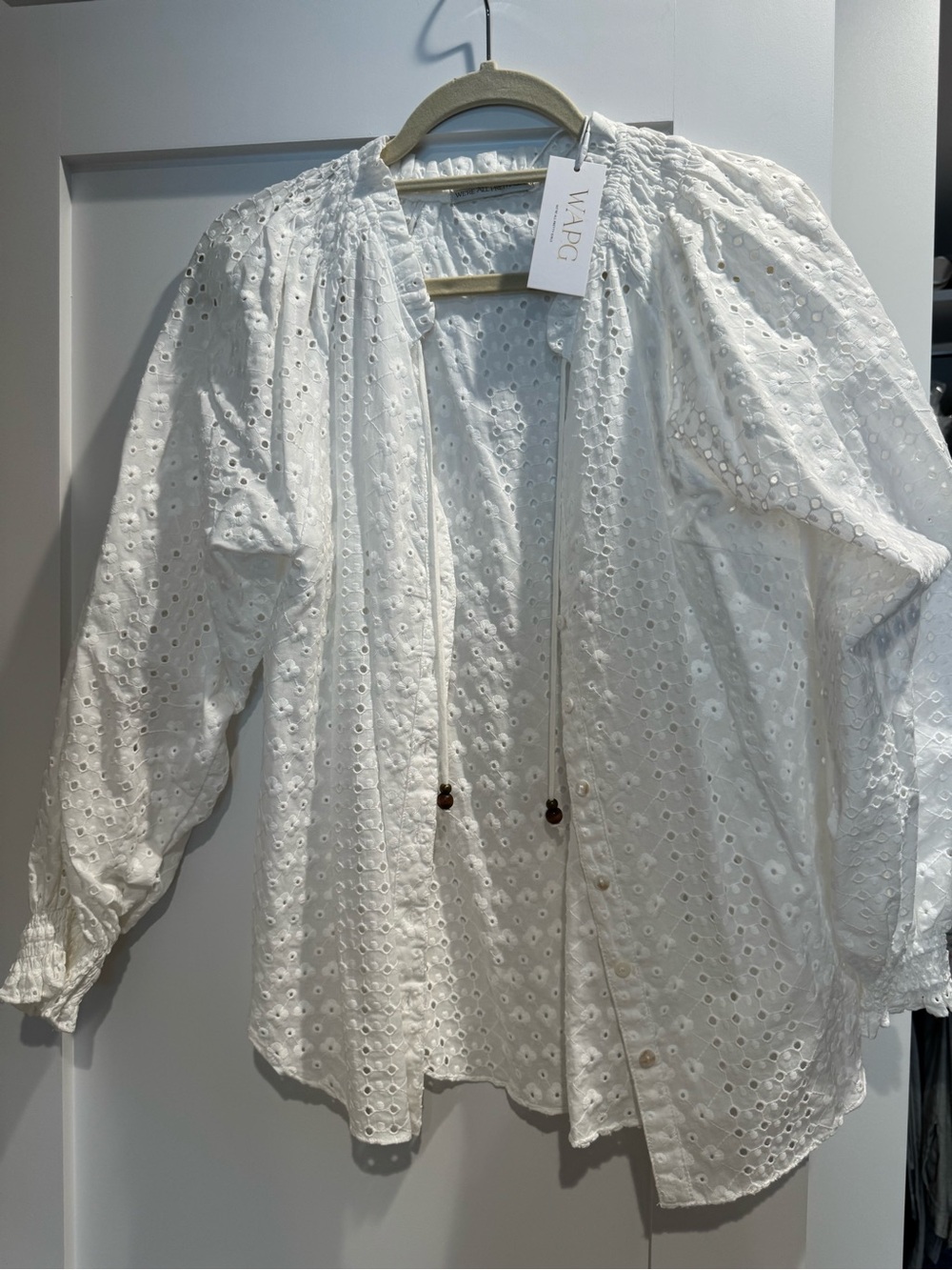 A.P.C. White Eyelet Tie-Front Peasant Blouse